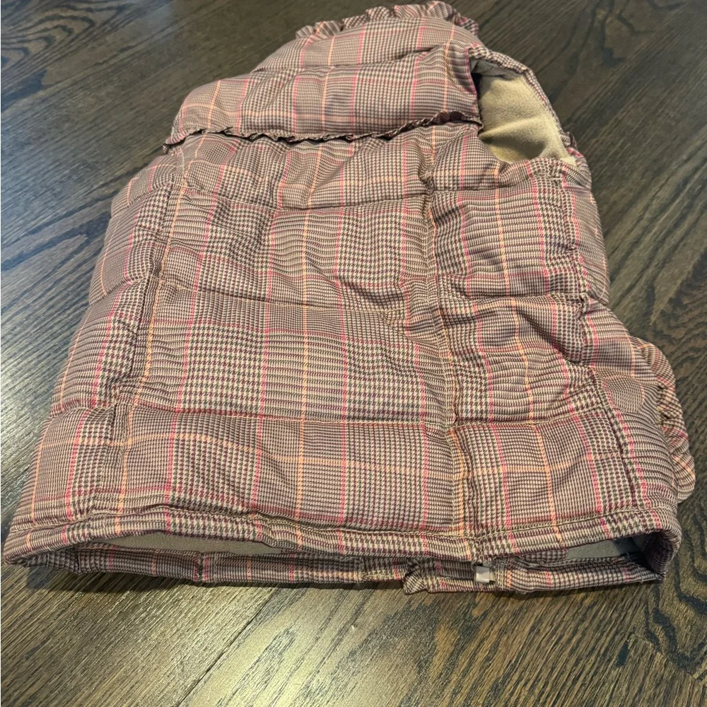 GAP Kids Checkered Puffer Vest - Brown and Red